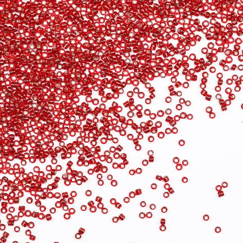 Cuentas de cristal de color rojo transparente con forro plateado, tamaño 12/0, para manualidades, 0.079 in para fabricación de joyas