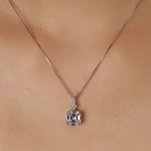 Miniatura 2 de Mints Collar con dije de morganita y corte Asscher de 2 quilates, plata de ley, joyería fina para mujer, Gema