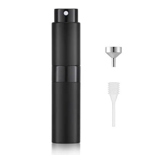 LISAPACK Botella de spray de perfume de 8 ml con atomizador para viajes, dispensador de colonia recargable vacío, rociador portátil (Negro mate)