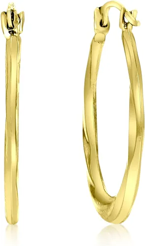 Miniatura 2 de Aretes de aro ovalados ligeros de oro amarillo de 14 quilates de 0.079 x 0.669 in-26 mm