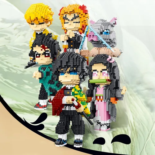 Miniatura 5 de MACTANO Figura de Demonio de Anime Micro Mini Conjunto de Construcción de Tanjiro Kamado del Cazador de Demonios, Juego de Construcción de Bloques