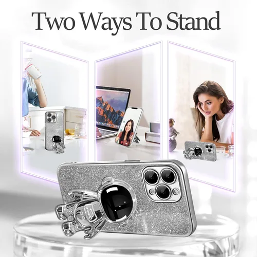 Miniatura 150 de Buleens Funda para iPhone 11 Pro Max Astronauta, Fundas Transparentes para iPhone 11 ProMax con Papel con Purpurina y Soporte de Astronauta, Mujeres