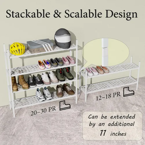 Miniatura 5 de Zapatero expandible organizador de zapatos de metal, 2 niveles apilable largo soporte de almacenamiento de zapatos para armario, piso, entrada
