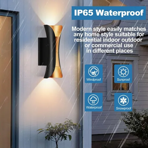 Miniatura 5 de Lámpara de pared para exteriores, LED de 30 W, accesorio de iluminación exterior impermeable de aluminio negro dorado, 3000 K cálido, apliques