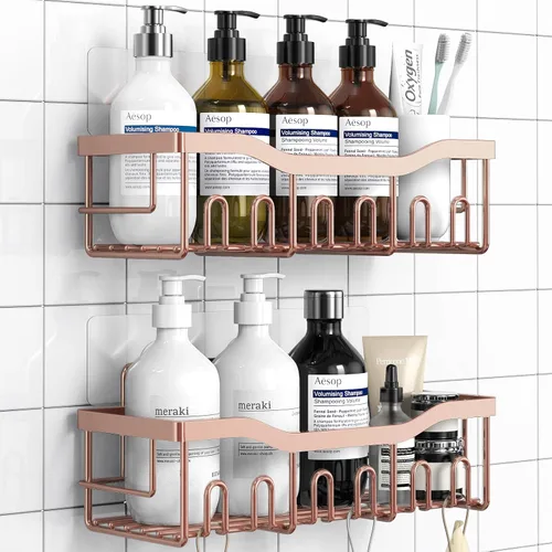 Miniatura 10 de EUDELE Paquete de 2 organizadores de ducha adhesivos para decoración del hogar y almacenamiento de cocina, sin taladrar, organizador de estante