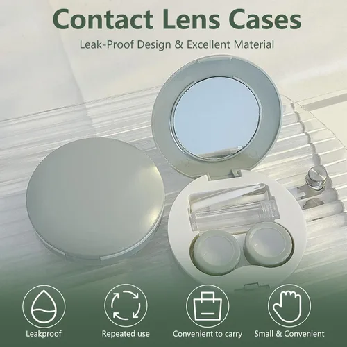 Miniatura 6 de Paquete de 2 fundas de viaje para lentes de contacto, estuche portátil de contacto ocular con espejo, herramienta de extracción, pinzas y botella
