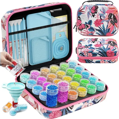 Miniatura 23 de ARTDOT Contenedor de almacenamiento de 30 ranuras para kits de arte de diamantes para adultos, cajas de almacenamiento portátiles de cuentas