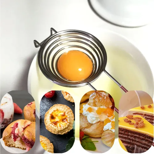 Miniatura 5 de 1 paquete de herramienta separadora de yema de acero inoxidable y blanco separador de clara de huevo de mango largo, separador de huevos