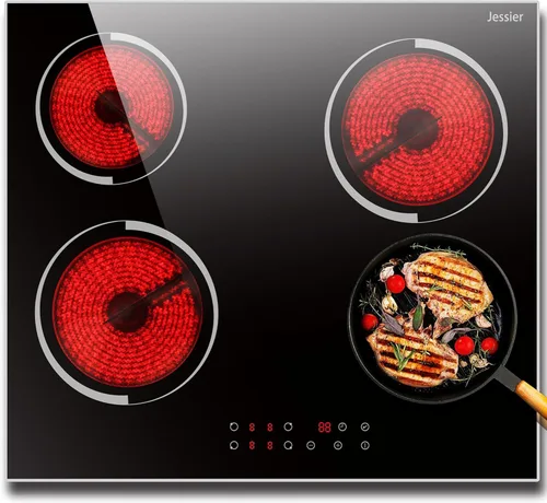 Placa de Cocina Eléctrica de 24 Pulgadas - Placa de Cocina de Cerámica Eléctrica Empotrable de 4 Quemadores, Superficie de Cocina Eléctrica con