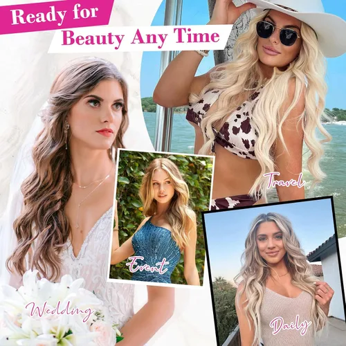 Miniatura 6 de REECHO Extensiones de cabello rubio, extensiones de una pieza con clip de 20" para mujer, extensiones de cabello sintético suave y natural con ondas