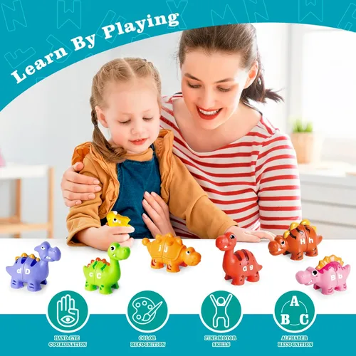 Miniatura 6 de 52 piezas de juguetes de aprendizaje del alfabeto de dinosaurio para niños pequeños de 2 a 4 años, 10 figuras de dinosaurios diferentes, juego ABC