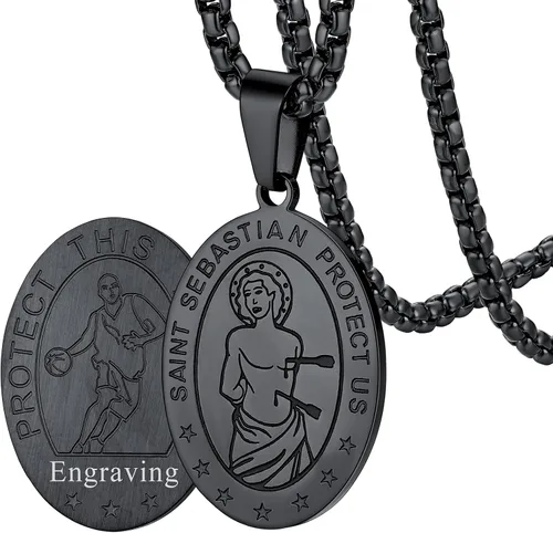 FaithHeart Collar de San Sebastián, patrón de acero inoxidable, santo de atletas, medallón protector cristiano para béisbol, fútbol, baloncesto,