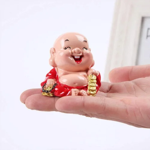 Miniatura 4 de Kingzhuo Juego de 2 Buda riendo Rico Artesanía Artística Linda Decoración de Coche Decoración de Tablero de Instrumentos de Exhibición Accesorios