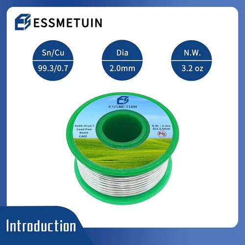 Miniatura 2 de Essmetuin Hilo de Soldadura Sin Plomo (Sn99.3Cu0.7) Para Fontanería/Vidrio Manchado/Manualidades/Joyería 217℃ Punto de Fusión 2.0MM Sin Flujo, ROHS