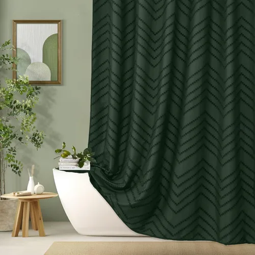 Miniatura 11 de Cortina de ducha bohemia beige de 72 x 72 pulgadas, moderna cortina de ducha estilo granja, bohemio, elegante, con textura de cheurón, cortinas