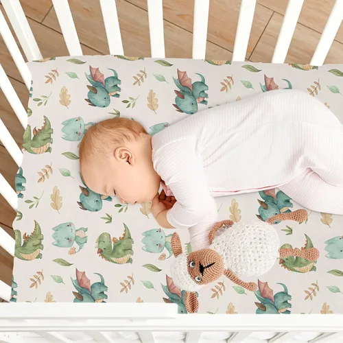 Miniatura 8 de Lindas sábanas de cuna de dragón para niños y niñas, suaves y transpirables, sábana bajera ajustable para cuna de tamaño estándar y colchón de niños