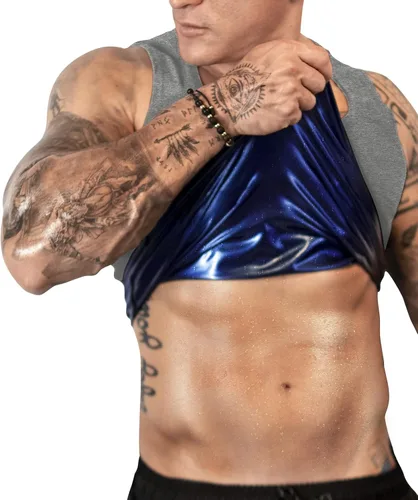 Miniatura 9 de FUXERT Chaleco de sauna para hombre, camiseta sin mangas para entrenamiento, entrenamiento de cintura, chaleco de compresión para mejorar el sudor