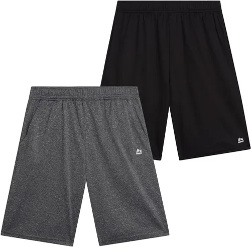 RBX Pantalones cortos deportivos para niños, paquete de 2 pantalones cortos transpirables de poliéster con bolsillos, pantalones cortos activos para