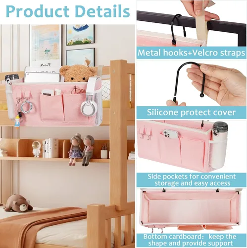 Miniatura 4 de Loghot Organizador Colgante de Mesita de Noche/Bolsa de Almacenamiento de Mesita de Noche para Literas y Camas de Hospital, Rieles de Cama