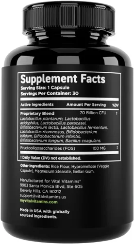 Miniatura 9 de Vital Vitamins Complejo probiótico para hombres y mujeres, 70 mil millones de UFC, fabricado con mezcla prebiótica, digestivo, salud intestinal
