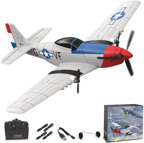 Miniatura 11 de Avión RC ANBURI, Avión de control remoto BF - 109 de 3 canales, 2.4GHz y estabilizador de giro de 6 ejes, 2 baterías incluidas, ideal para adultos
