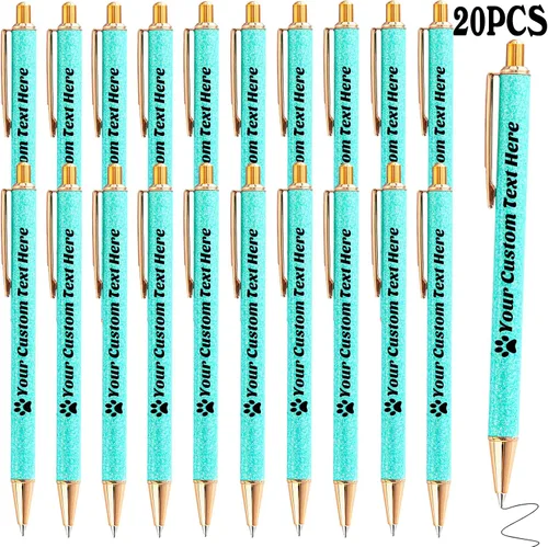 Miniatura 25 de 10 bolígrafos personalizados con purpurina, bolígrafos impresos personalizados a granel, bolígrafos retráctiles de tinta negra para graduación