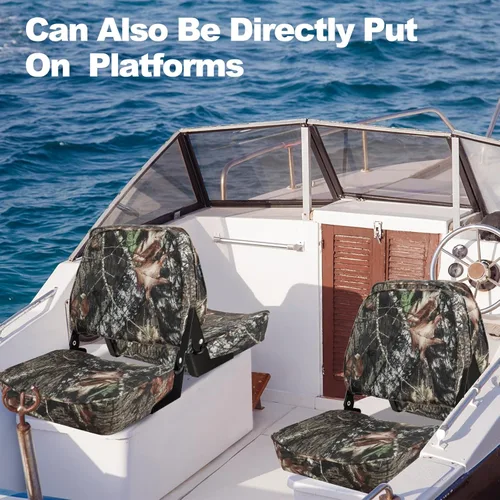 Miniatura 6 de GYMAX Asiento plegable para barco, paquete de 2 asientos con respaldo bajo para capitán de pesca, con acolchado de esponja gruesa, bisagras