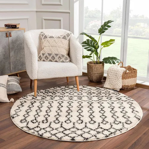Miniatura 55 de Hauteloom, Duncans - Alfombra de estilo granja de pelo mullido para sala y dormitorio, con borlas - Beige, carbón, gris - 2 pies 7 pulgadas x 7 pies