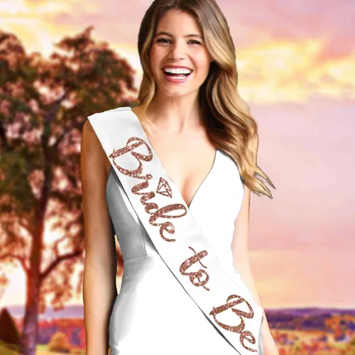 Miniatura 3 de Regalos de compromiso – Juego de 2: banda de satén blanco con diamantes brillantes de oro rosa y banda deportiva de oro rosa – Suministros para cena