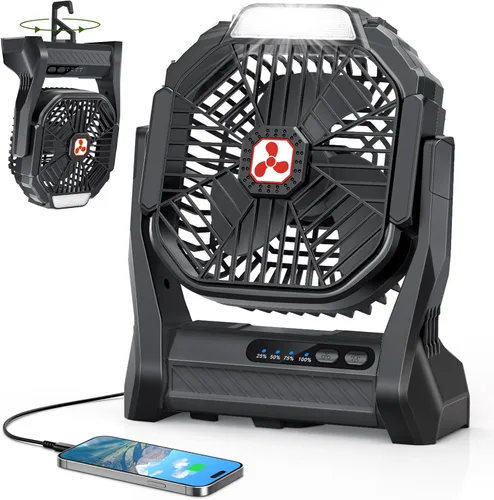 Miniatura 17 de Ventilador recargable portátil, 20000 mAh, inalámbrico, alimentado por batería, ventiladores de tienda de campaña con linterna SOS y LED, pequeños
