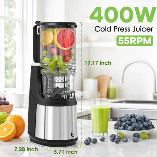 Miniatura 5 de EanOruus Cold Press Juicer, 5.8" Wide Feed Chute Juice Extractor Machine with 400W, High Juice Yield, Slow Masticating Juicer for Whole Vegetables &