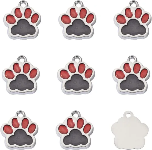 Miniatura 6 de Abalorio esmaltado con estampado de pata de perro y gato con purpurina en polvo de aleación de esmalte de gato y perro, dijes para llavero, joyería