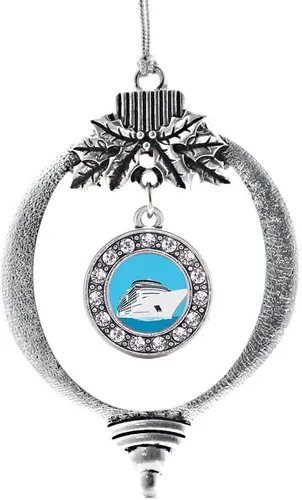 Miniatura 224 de Inspired Silver - Bonita bandera estadounidense - Adorno de Navidad plateado - Adorno de árbol de Navidad con dije circular con circonita cúbica