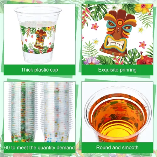 Miniatura 6 de Blulu 60 tazas Tiki para fiesta, hawaiano, Luau, vasos de plástico desechables Aloha Tiki, suministros de plástico para bebidas hawaianas Luau