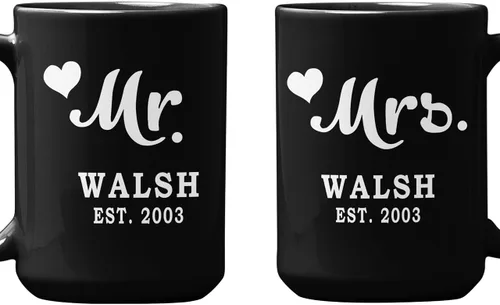 Miniatura 16 de Tazas de café de cerámica personalizadas corazón dorado, nombre personalizado y est. para parejas, conjunto de dos, cumpleaños, aniversario, regalo