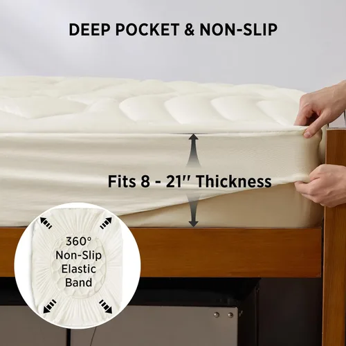 Miniatura 6 de Bedsure Protector de colchón beige individual XL – Cubrecolchón suave para dormitorio universitario, protector de cama individual extra largo