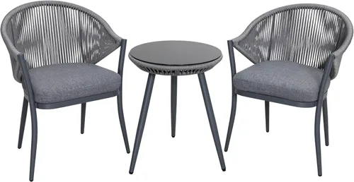 NUU GARDEN 3 Piece Outdoor Bistro Set, Woven Rope Conversation Patio Set, Gray