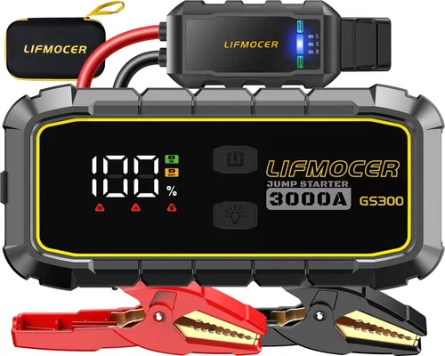 GS300 Arrancador de coche, batería portátil de 3000 A para motores de gasolina de hasta 10.0 L y 8.0 L diésel, caja de salto de 59.2 WH 12 V con