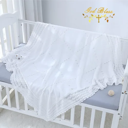 Miniatura 3 de Booulfi Manta de bebé, manta blanca para recepción, bautizo, toalla para recién nacidos, niños y niñas, manta térmica de algodón blanco
