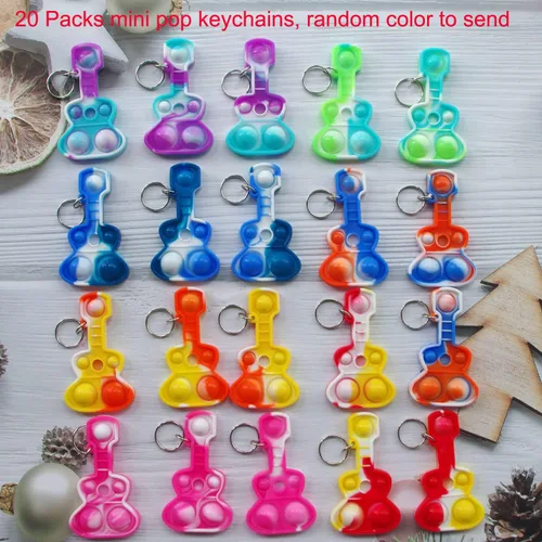 Miniatura 2 de Paquete de 20 llaveros de burbujas para ansiedad con diseño de arco iris a granel, música y guitarra pop, regalo para Pascua, niños y niñas, regalos