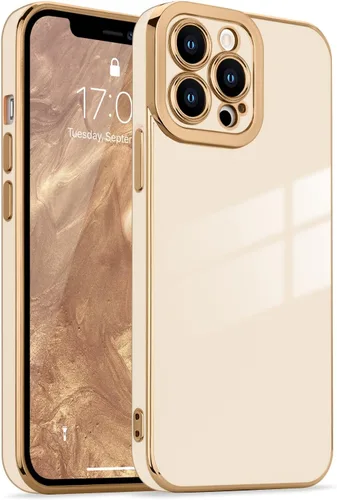 Miniatura 98 de Lafunda Diseñada para iPhone 13 Pro, fundas lujosas con chapado lindo para mujeres y niñas, elegante borde dorado, a prueba de golpes, TPU con funda