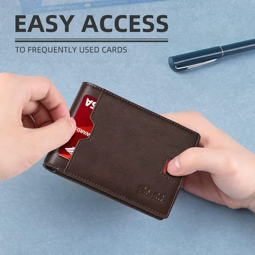 Miniatura 43 de Zitahli Billetera para hombre, de piel fina, con bloqueo RFID, minimalista, plegable, tarjetero con caja de regalo