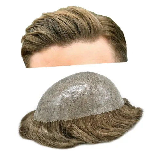 Miniatura 10 de Toupee - Sistema de reemplazo de cabello de polietileno completo para hombre, cabello humano europeo para hombre, tupé de 0.004 in, piel duradera