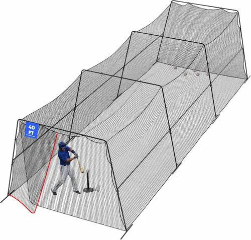 RIIFRILY Jaulas de bateo de béisbol para patio trasero con red y marco, jaula de bateo de 30 pies/40 pies para béisbol y softbol, diseño de red de