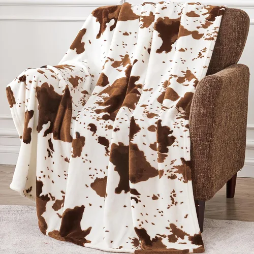 Edenleaf Manta con estampado de vaca, manta de vaca ultra acogedora para sofá, cama y viajes, manta decorativa con estampado de vaca para todas las