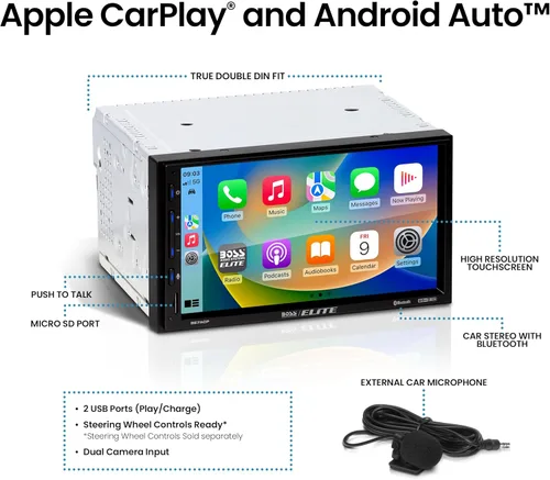 Miniatura 2 de BOSS Audio Systems Elite BE7ACP Estéreo de Coche - Pantalla de 7", Unidad Principal de Apple CarPlay y Android Auto, Estéreo de Coche Doble DIN
