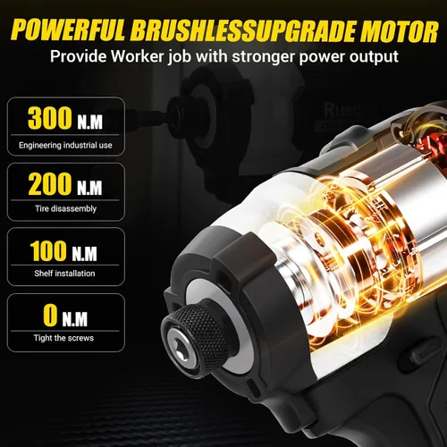 Miniatura 2 de Destornillador de impacto inalámbrico de 1/4 de pulgada para batería DeWalt de 20 V, controlador sin escobillas de 220 pies-libras (300 N.m), Negro