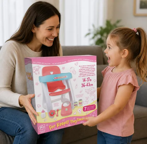 Miniatura 4 de JC Toys - Cuna mecedora y accesorios para muñeca, perfectos para pequeños Juego de sillas altas rosa/azul