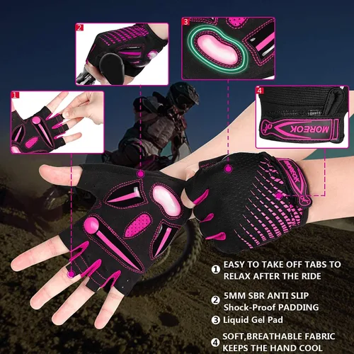 Miniatura 2 de MOREOK Guantes de ciclismo para hombresmujeres-almohadilla de gel de 0.197 in guantes de ciclismo de medio dedo bicicleta de carretera MTB guantes