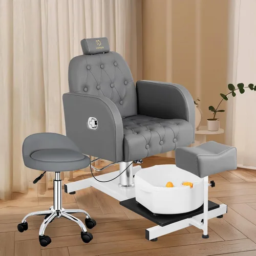 Miniatura 2 de Silla de pedicura con baño de pies de masaje para tecnología de uñas y baño de pies, silla de pedicura con rotación de 360 ° en altura ajustable
